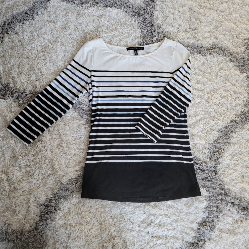 Striped Black and White 3/4 Sleeve Top | Size XS | White House Black Market